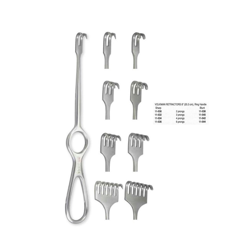 Retractors Volkman, 8-1/2' (216mm) 4 Prongs, Blunt, Ring Handle by Integra York PA, Inc. (Miltex)  ID 11-542
